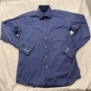 English Laundry Shirt Mens 15.5x34/35 Blue Houndstooth Flip Cuff Cutaway Collar